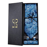 Conjunto de Gravata e Lenço Paisley Azul Claro